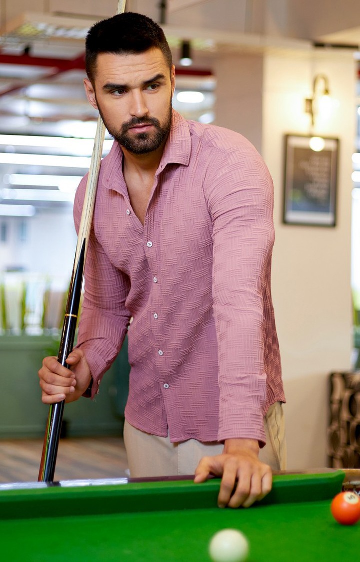 Men's Pink Slub Casual Shirts