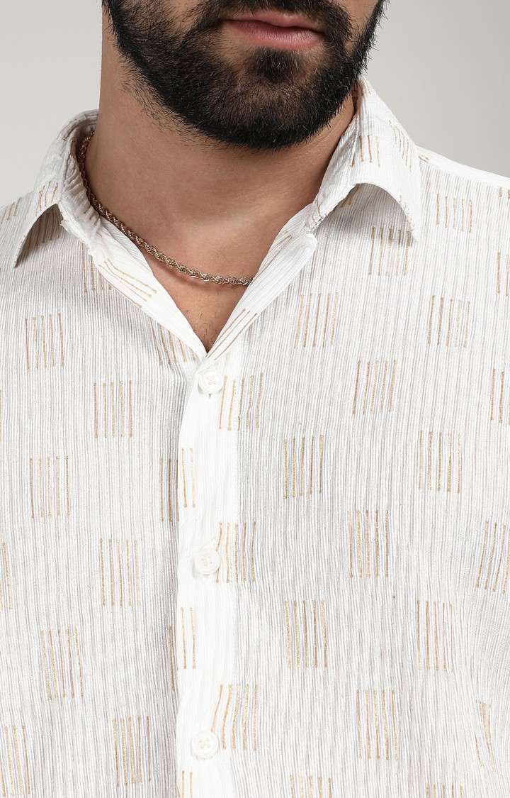 Men's White Printed Casual Shirts