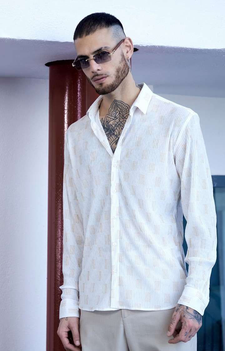 Men's White Printed Casual Shirts