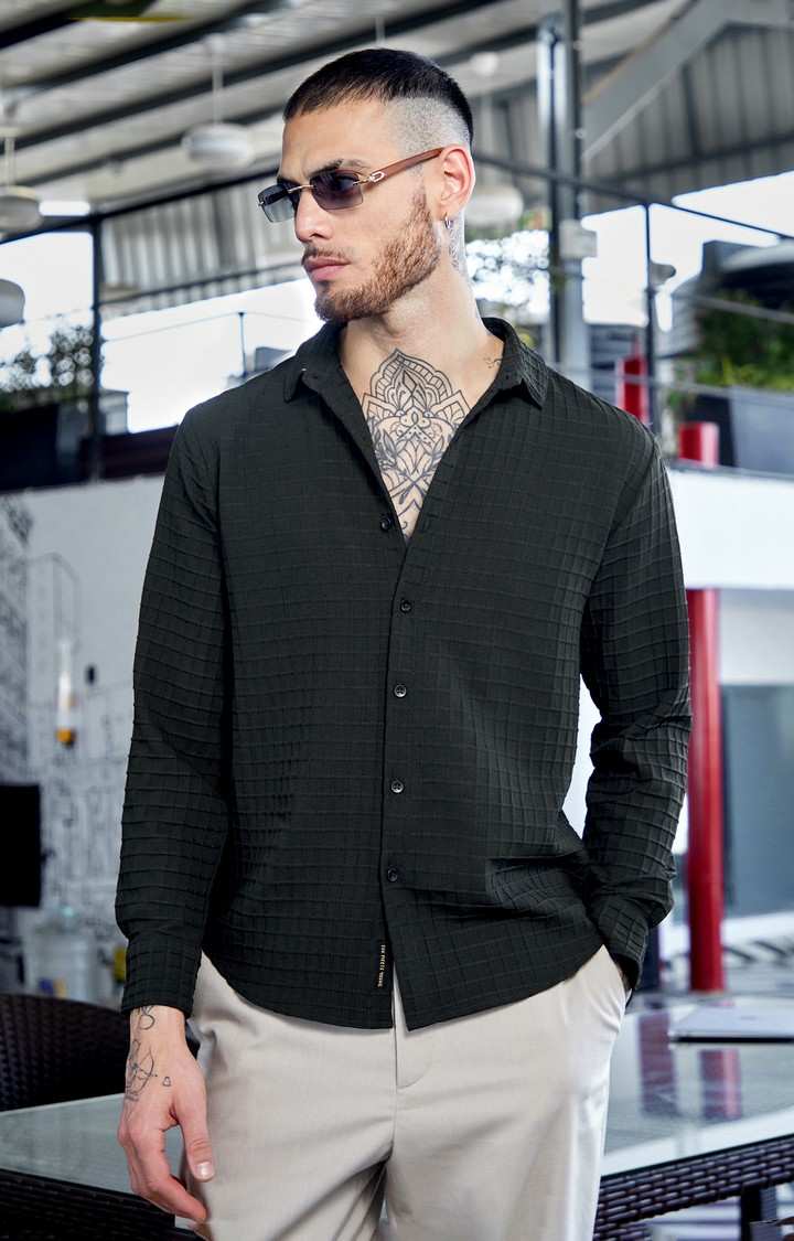 Men's Black Checked Casual Shirts