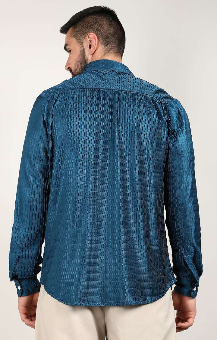 Men's Blue Slub Casual Shirts