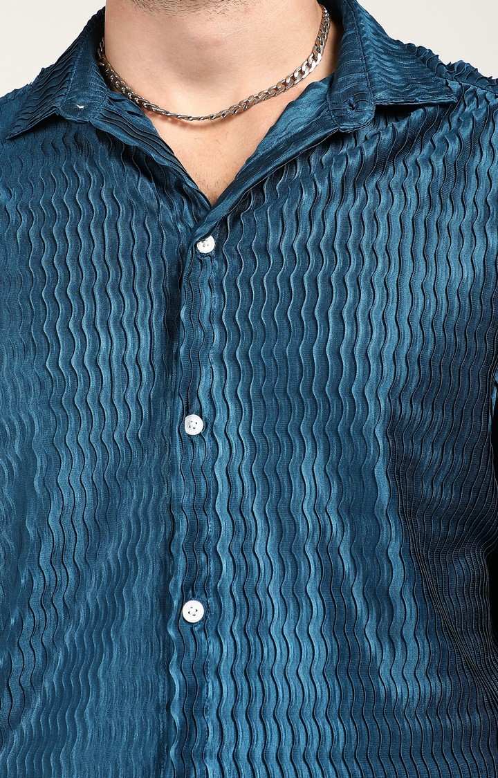 Men's Blue Slub Casual Shirts