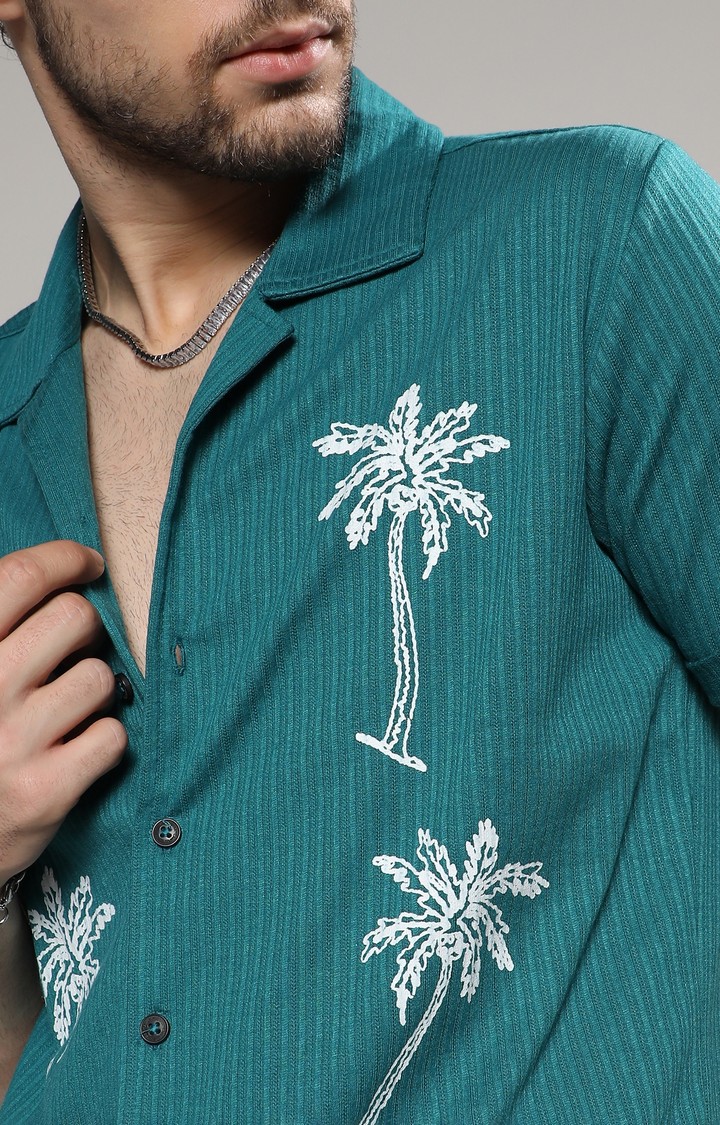 Men's Blue Slub Casual Shirts