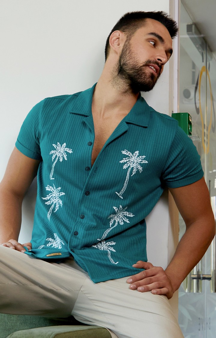 Men's Blue Slub Casual Shirts
