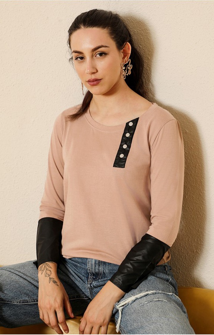 Women's Beige Colourblock Tops