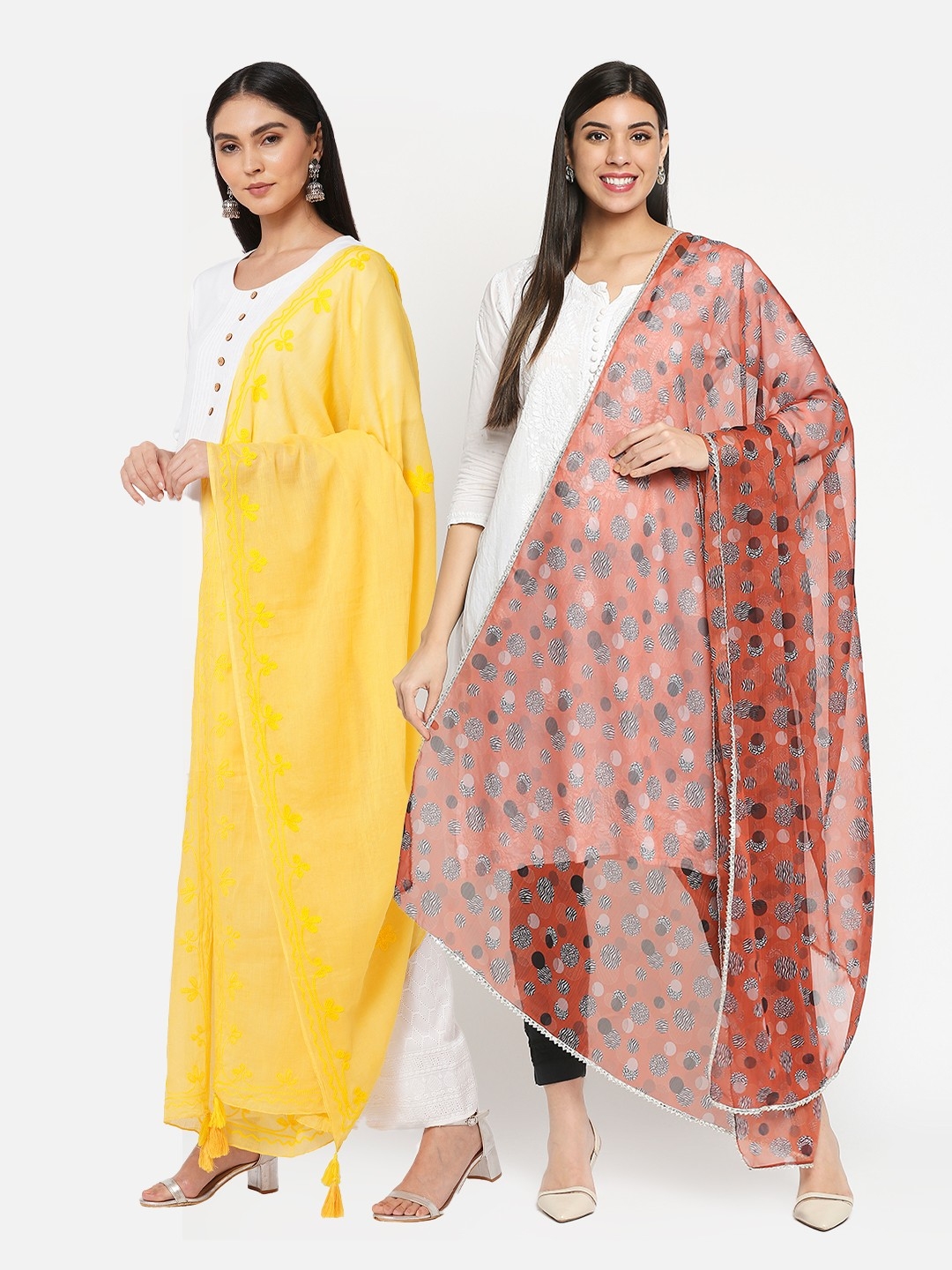 Get Wrapped | Get Wrapped Embroidered & Digital Printed Dupatta Combo for Women - Pack of 2 0