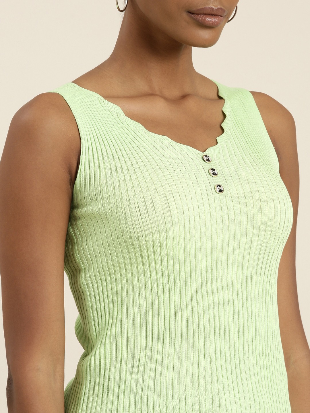 SHOWOFF Women's V-Neck Solid Sleeveless Fluorescent Green Tank Top