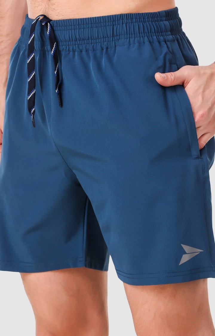 Fitinc | Men's Blue Polyester Solid Activewear Shorts 3