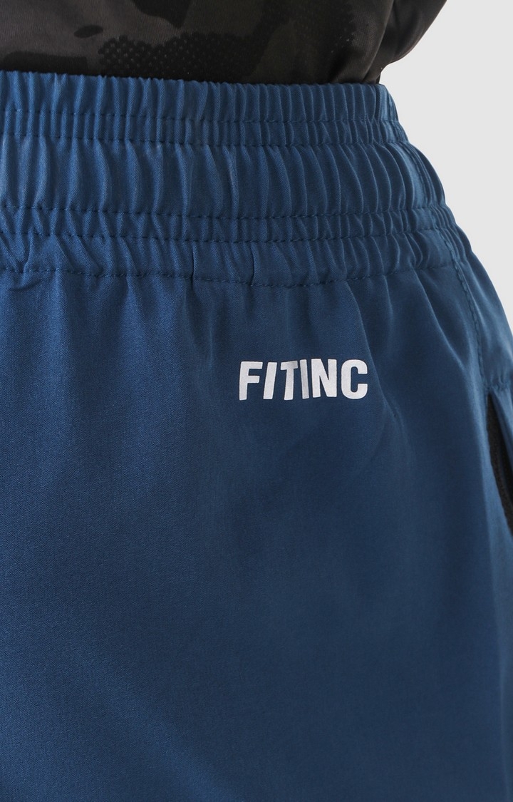 Fitinc | Men's Blue Polyester Solid Activewear Shorts 4