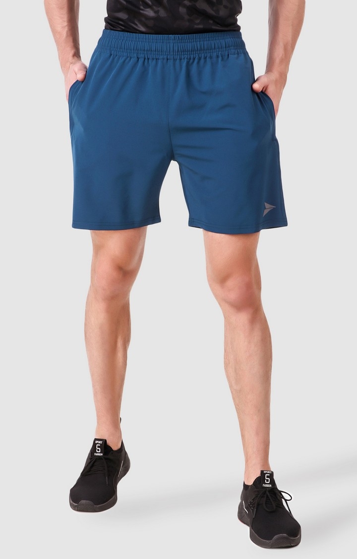 Fitinc | Men's Blue Polyester Solid Activewear Shorts