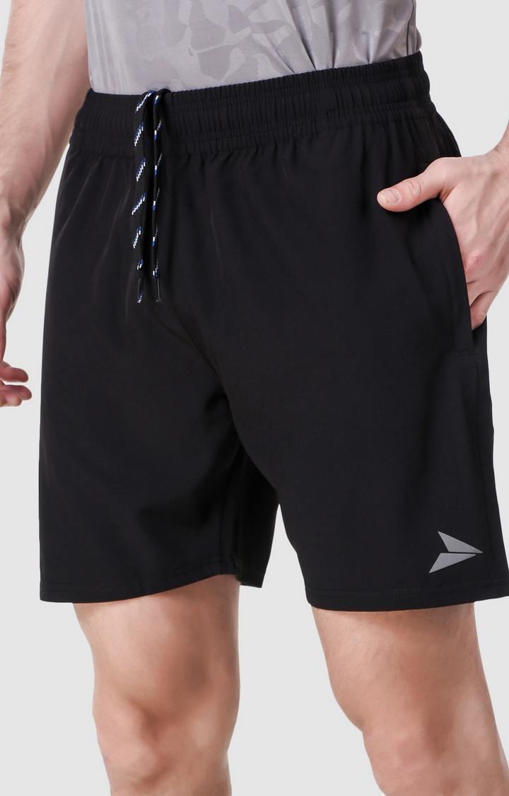 Men's Black Polyester Solid Activewear Shorts