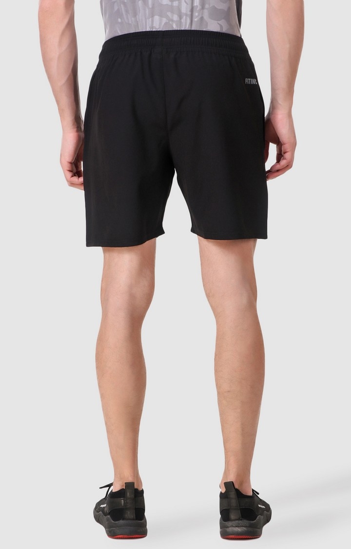 Men's Black Polyester Solid Activewear Shorts