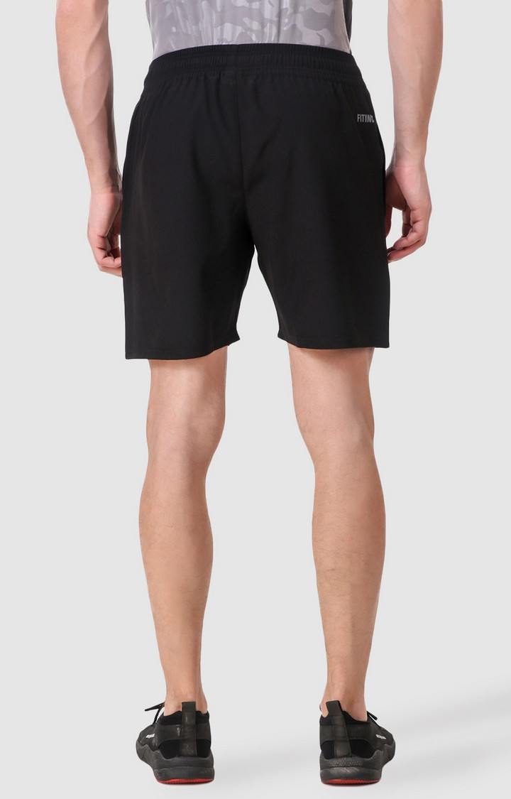 Men's Black Polyester Solid Activewear Shorts