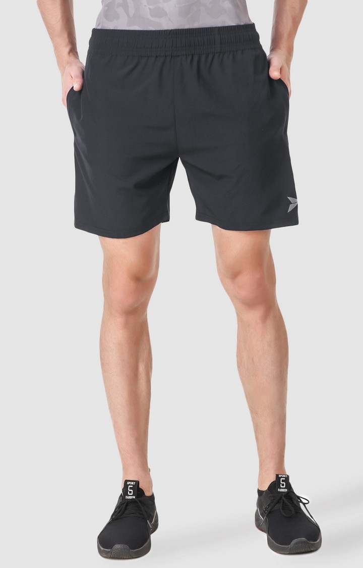 Fitinc | Men's Dark Grey Polyester Solid Activewear Shorts