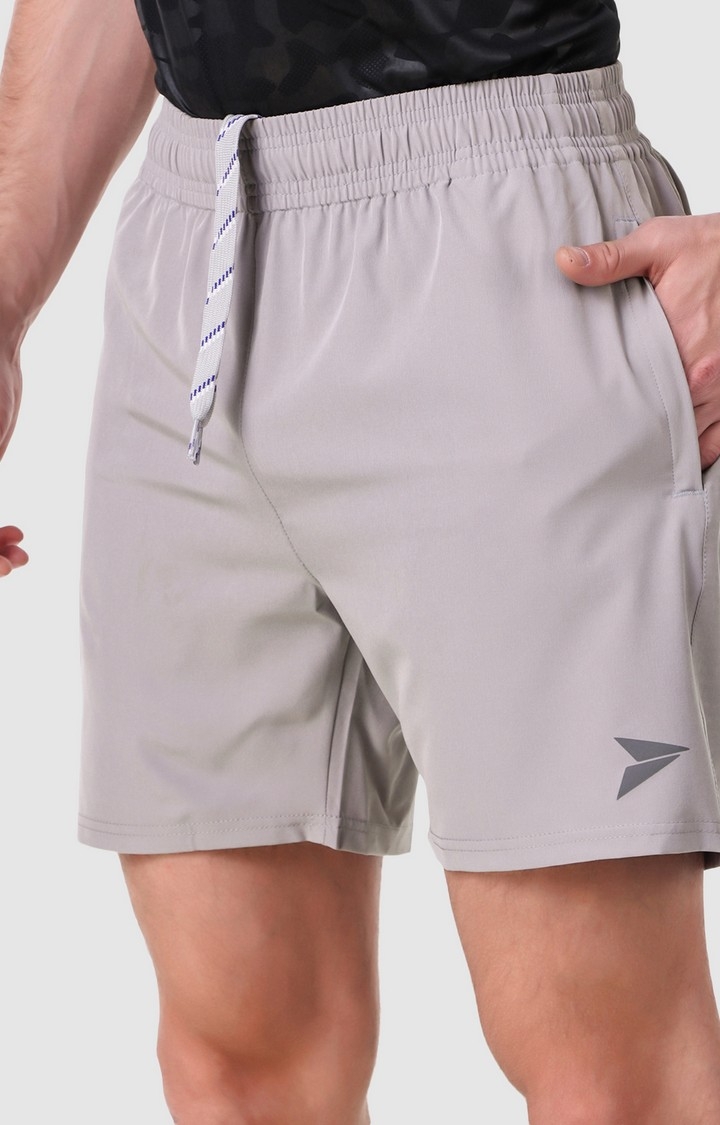 Fitinc | Men's Light Grey Polyester Solid Activewear Shorts 2