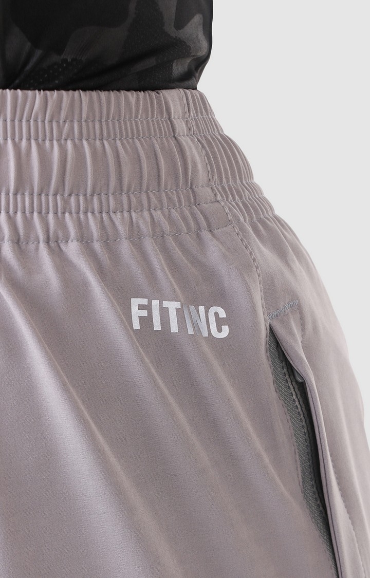 Fitinc | Men's Light Grey Polyester Solid Activewear Shorts 4