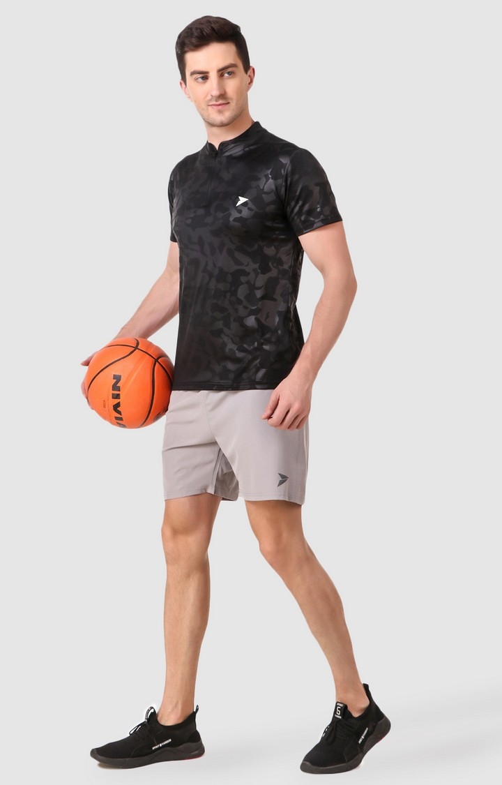Fitinc | Men's Light Grey Polyester Solid Activewear Shorts 1