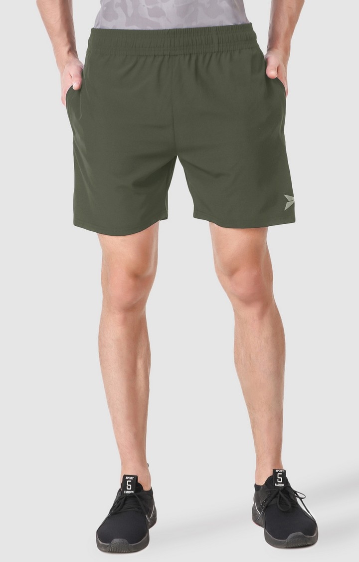 Fitinc | Men's Green Polyester Solid Activewear Shorts