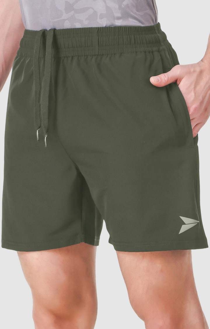 Men's Green Polyester Solid Activewear Shorts