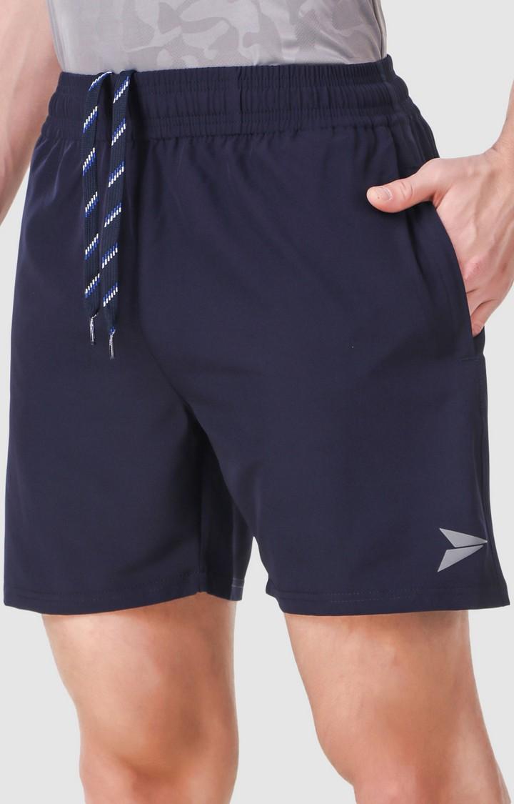 Men's Navy Blue Polyester Solid Activewear Shorts