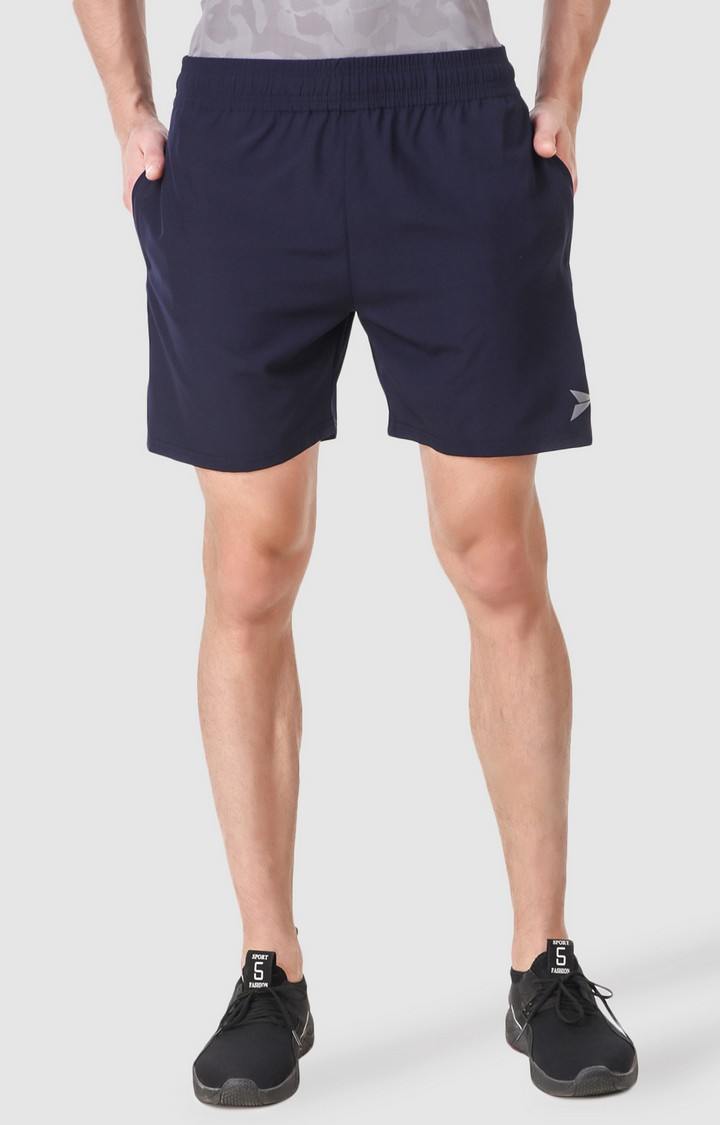 Men's Navy Blue Polyester Solid Activewear Shorts