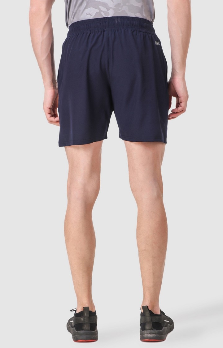 Fitinc | Men's Navy Blue Polyester Solid Activewear Shorts 3