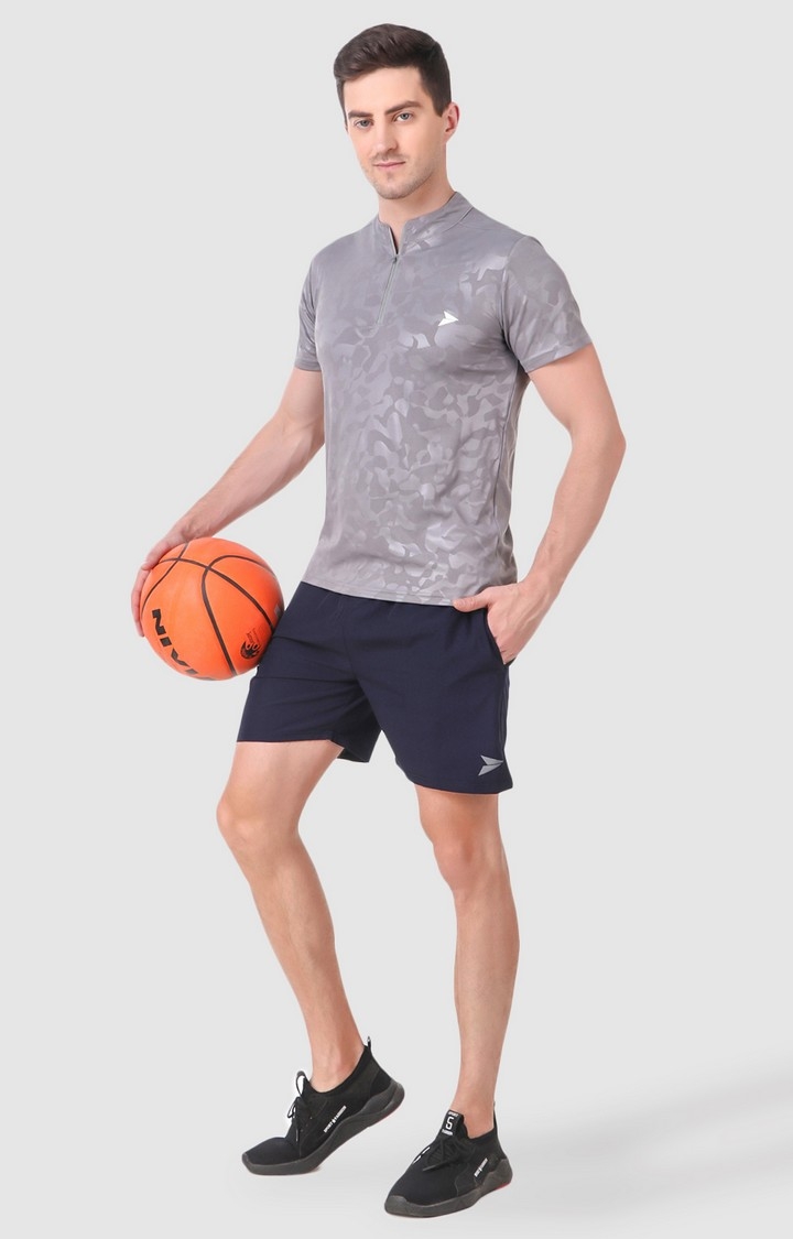 Fitinc | Men's Navy Blue Polyester Solid Activewear Shorts 1