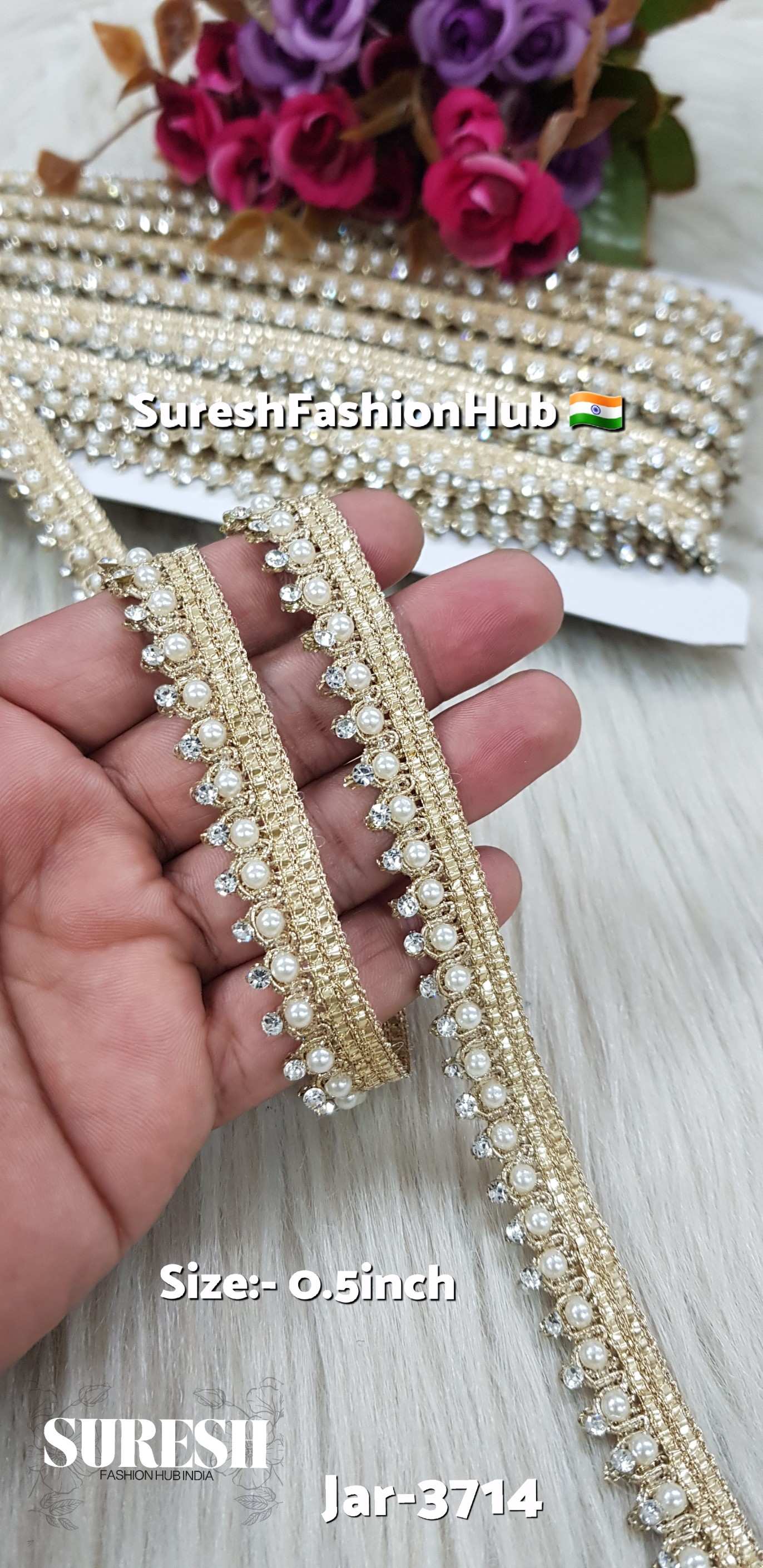 Gleaming Pearl Diamond Moti Jhalar Lace