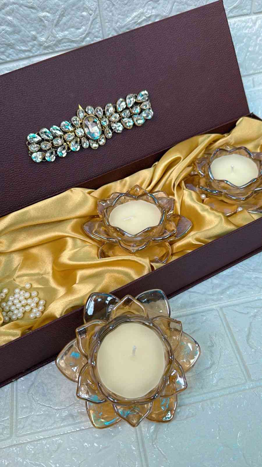 Aromatic lotus candles in glass with a leatherite