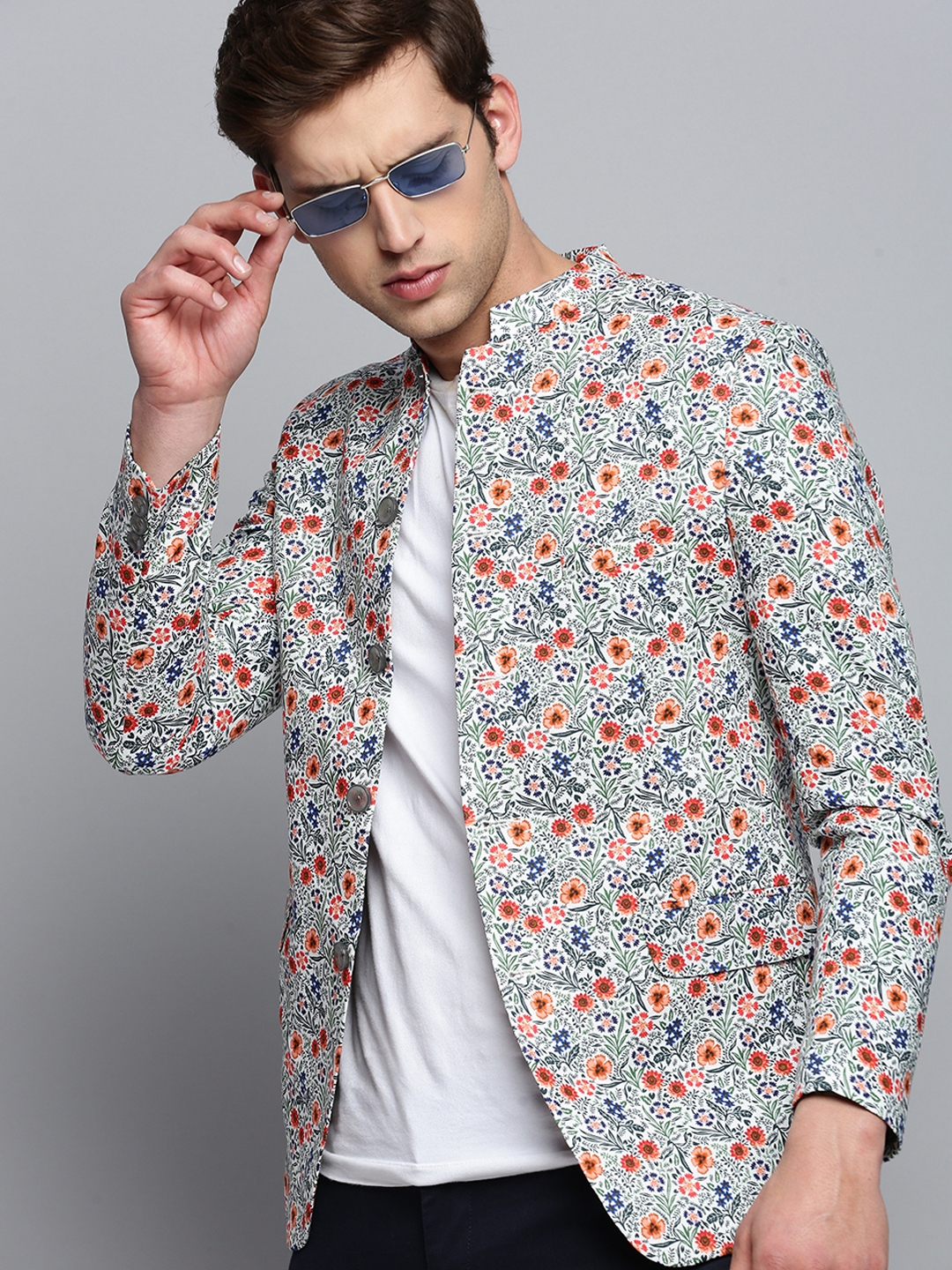 Showoff | SHOWOFF Men's Printed Mandarin Collar Multi Bandhgala Blazer 0
