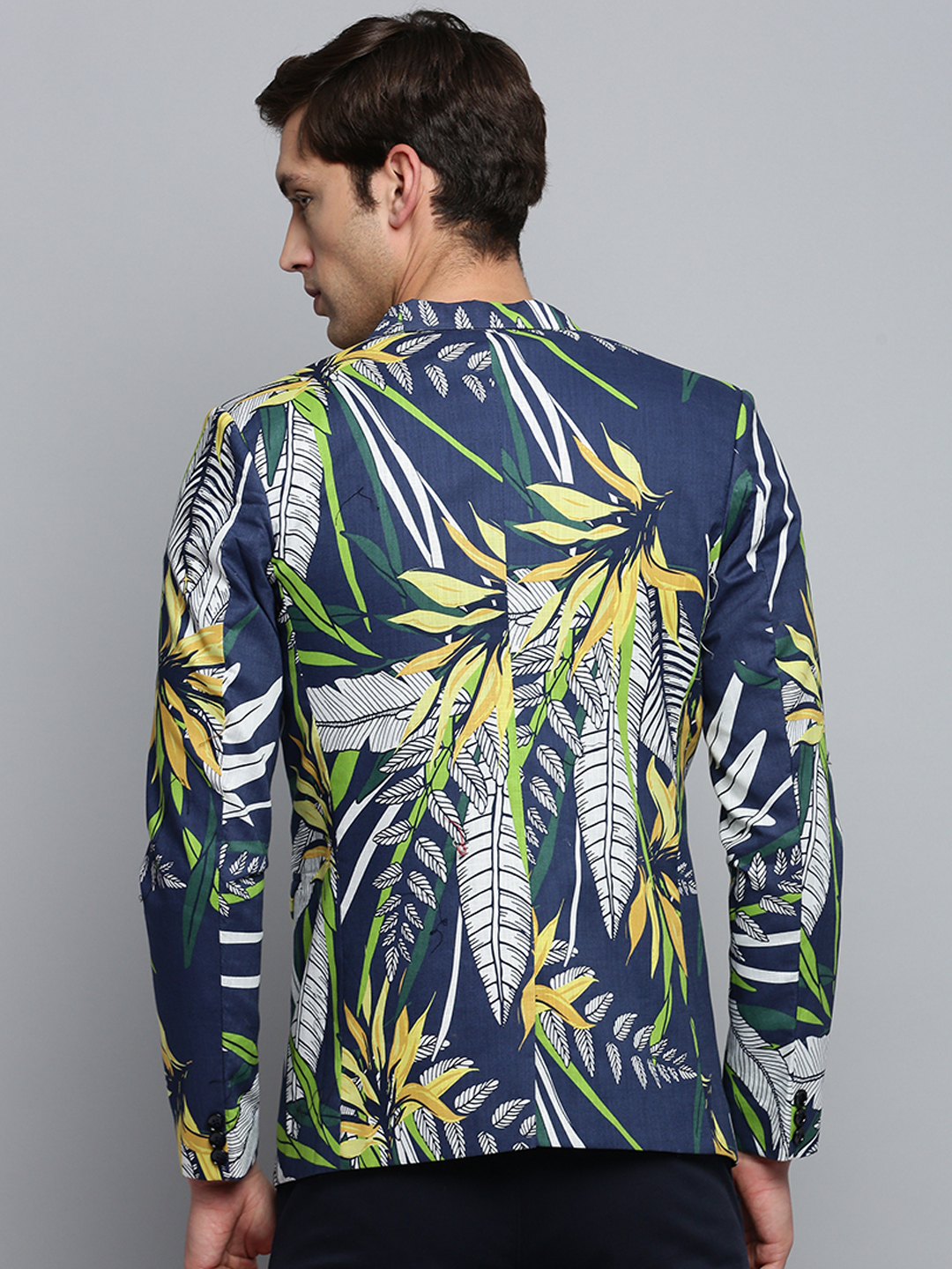 SHOWOFF Men's Printed Notched Lapel Navy Blue Single-Breasted Blazer