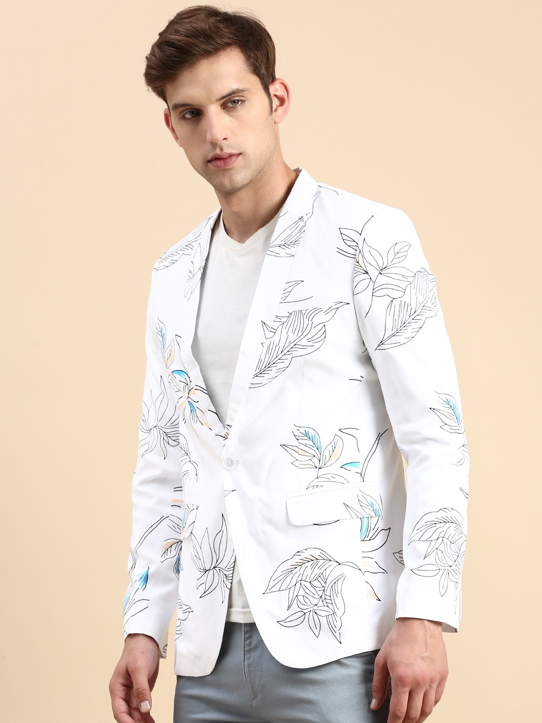 White printed blazer top