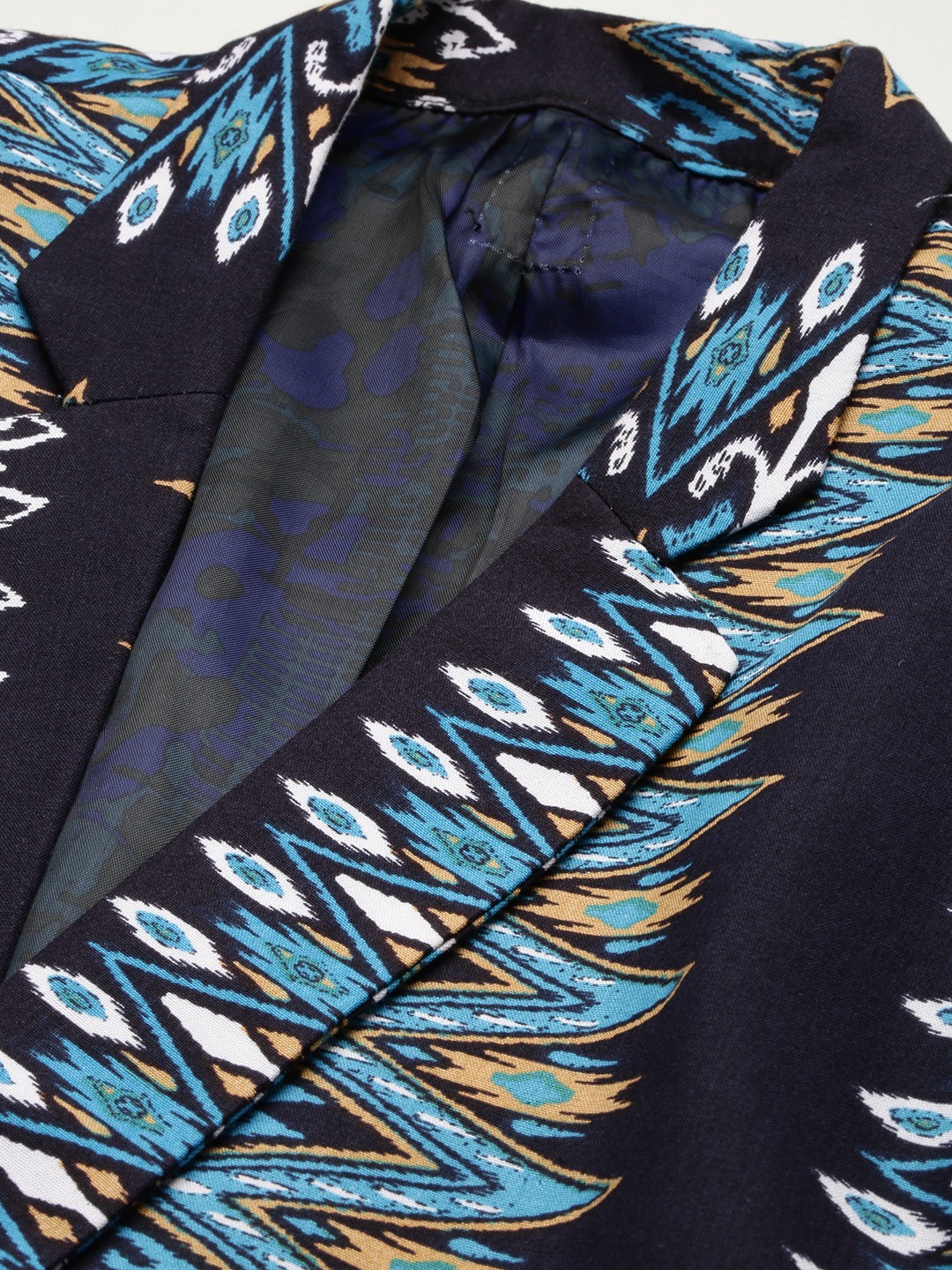 SHOWOFF Men's Single Breasted Navy Blue Printed Slim Fit Blazer