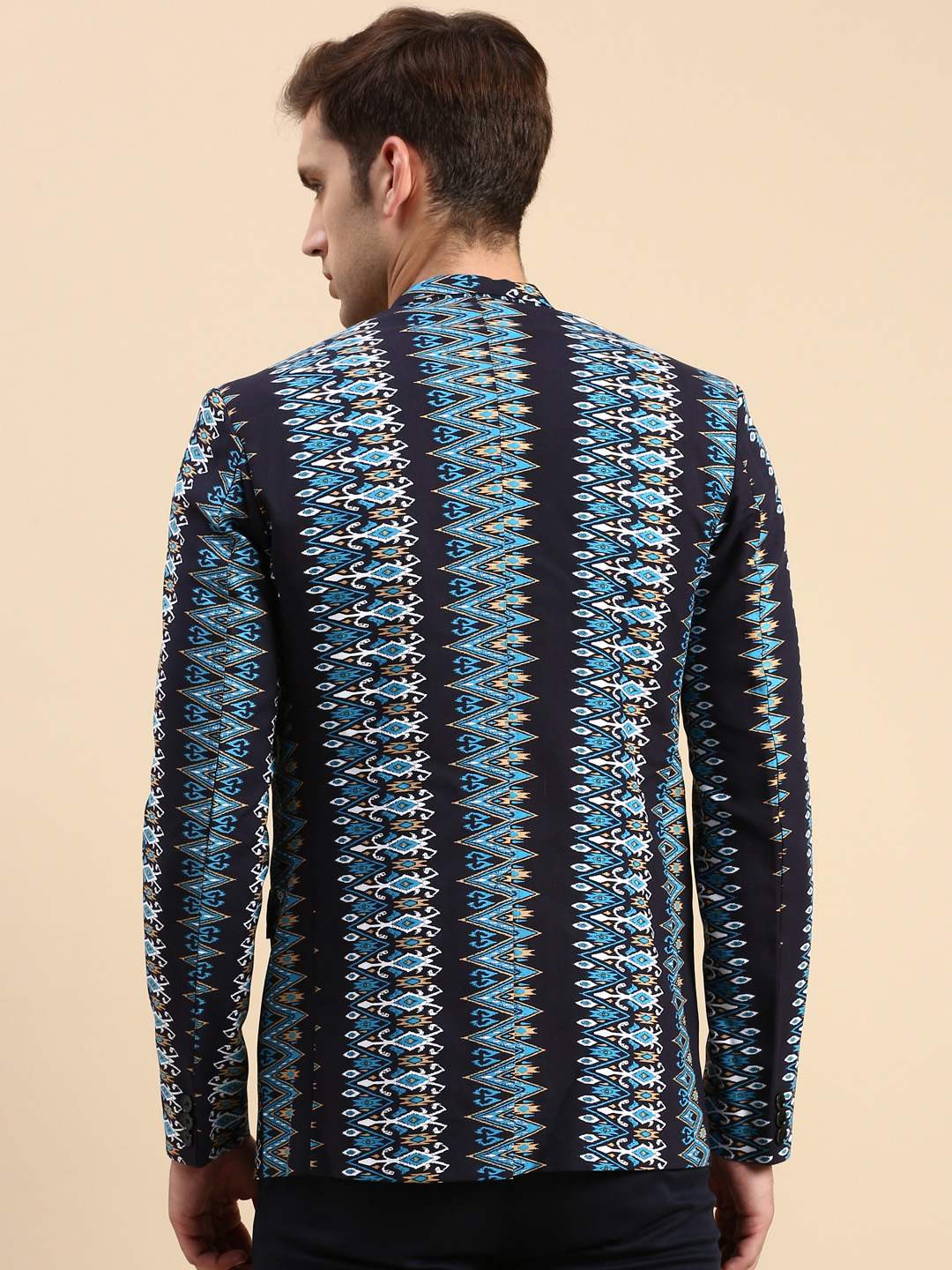 SHOWOFF Men's Single Breasted Navy Blue Printed Slim Fit Blazer