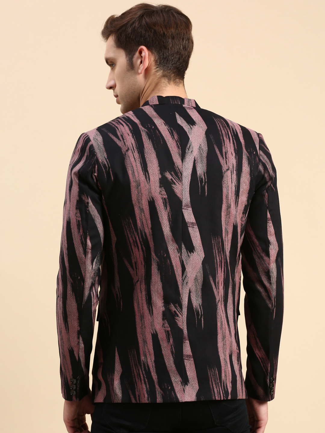 SHOWOFF Men's Single Breasted Black Printed Slim Fit Blazer