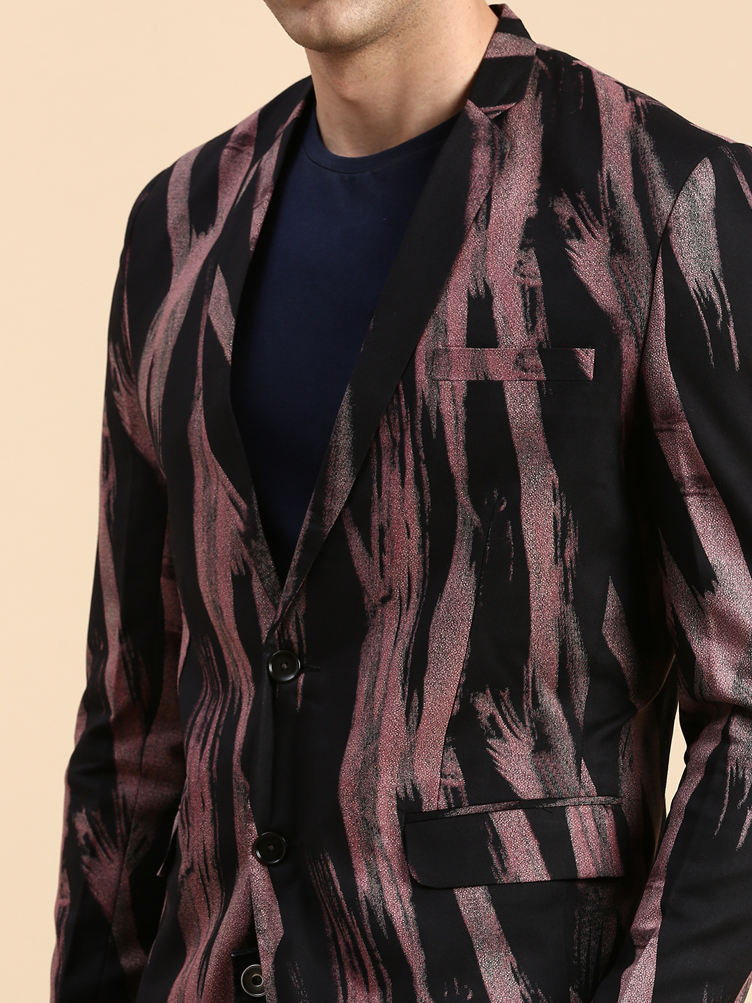 SHOWOFF Men's Single Breasted Black Printed Slim Fit Blazer