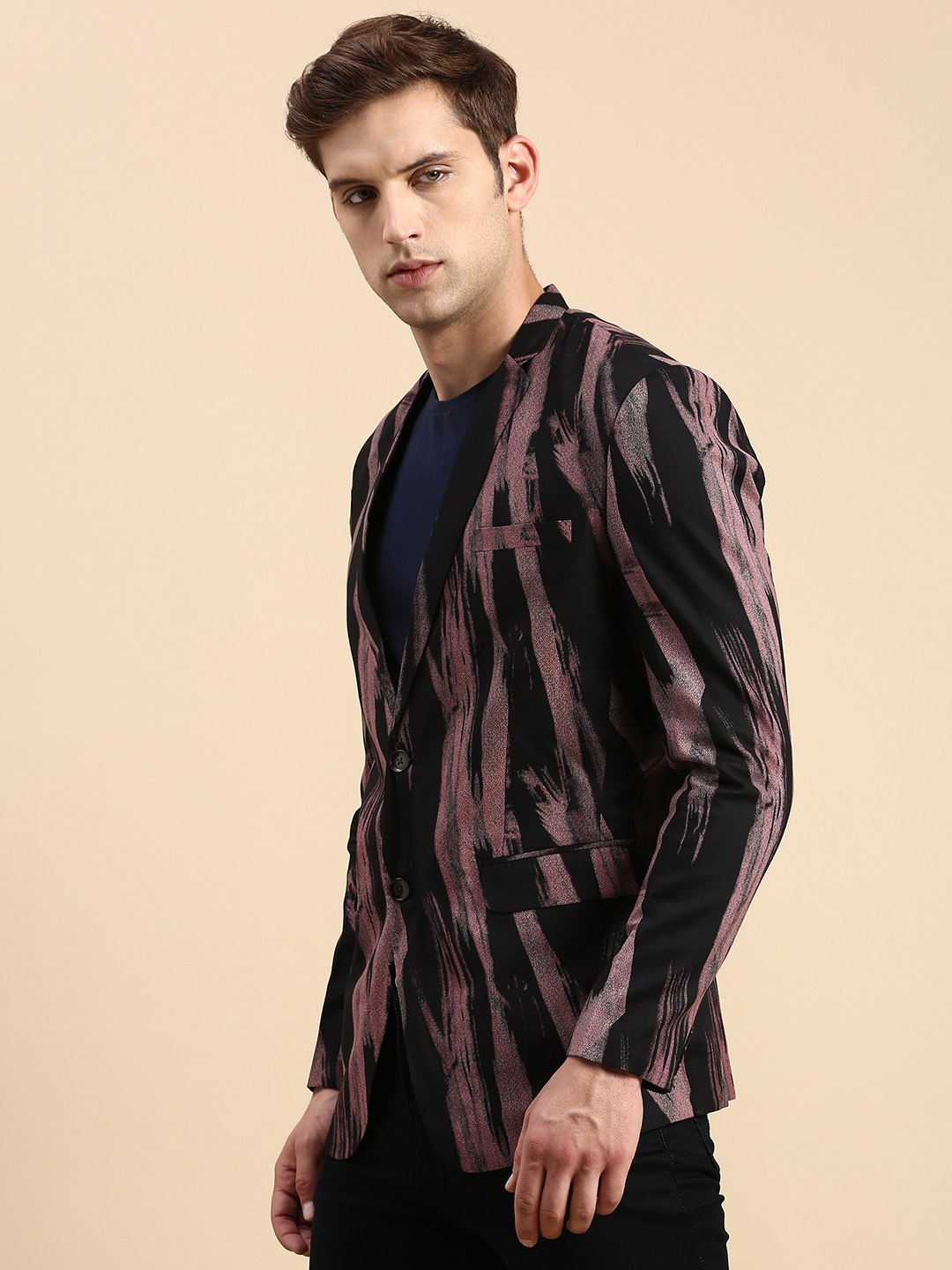 SHOWOFF Men's Single Breasted Black Printed Slim Fit Blazer