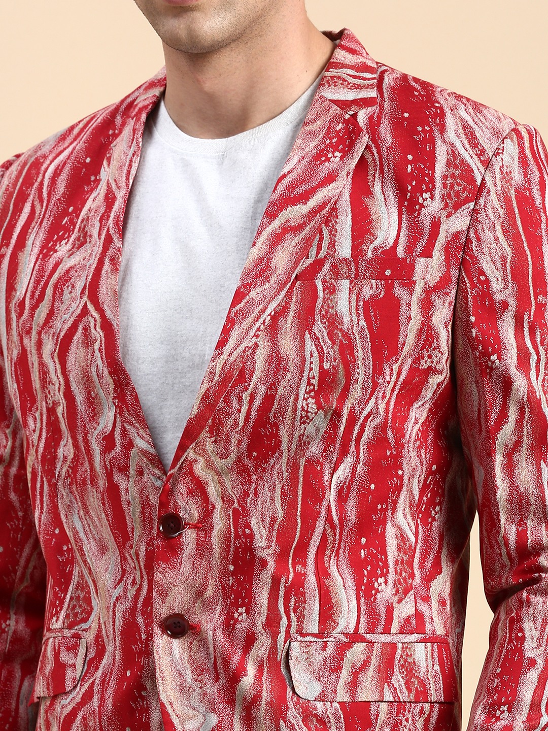 SHOWOFF Men's Single Breasted Maroon Printed Slim Fit Blazer