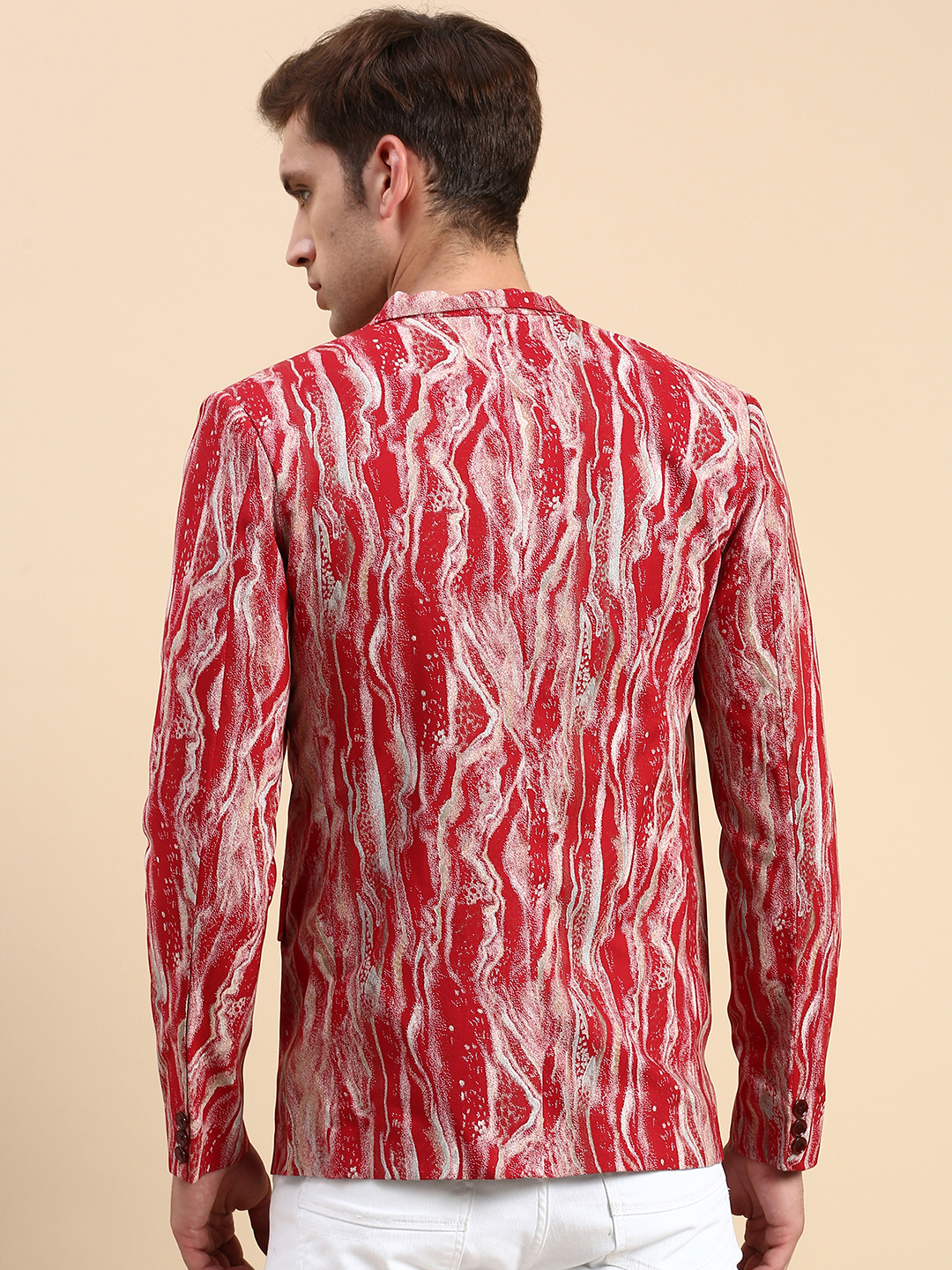 SHOWOFF Men's Single Breasted Maroon Printed Slim Fit Blazer