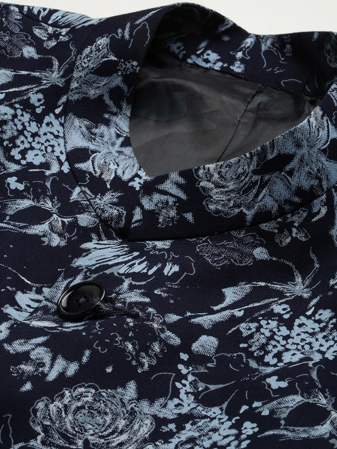 Showoff | SHOWOFF Men's Printed Mandarin Collar Slim Fit Bandhgala Navy Blue Blazer 6