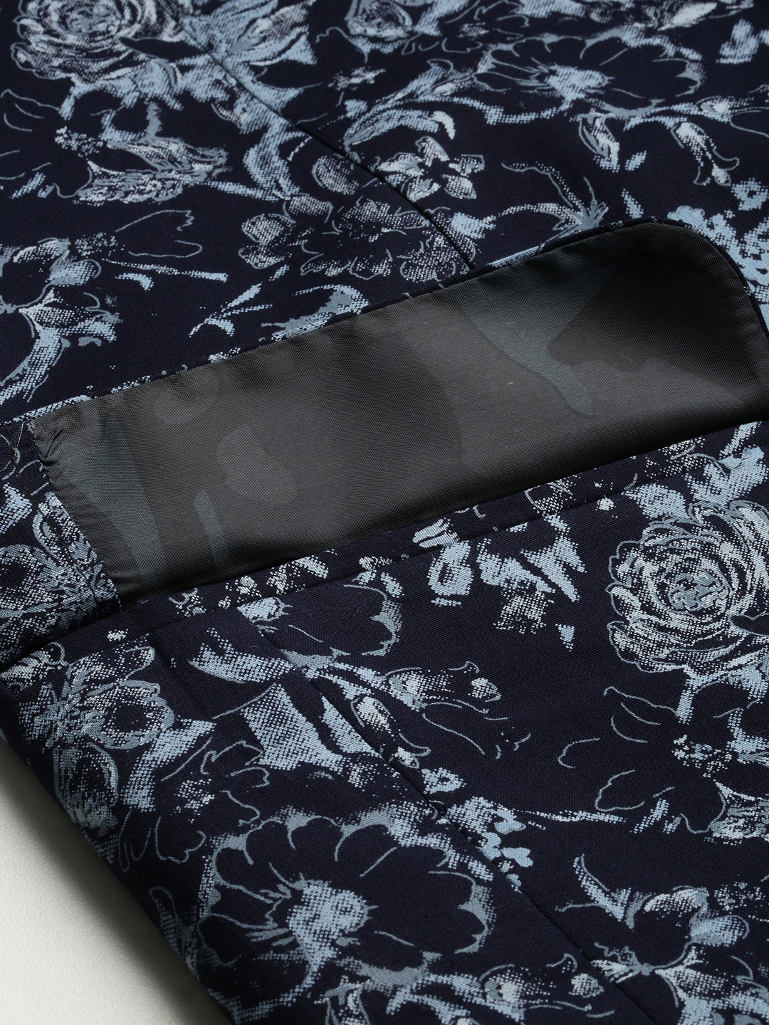 Showoff | SHOWOFF Men's Printed Mandarin Collar Slim Fit Bandhgala Navy Blue Blazer 7