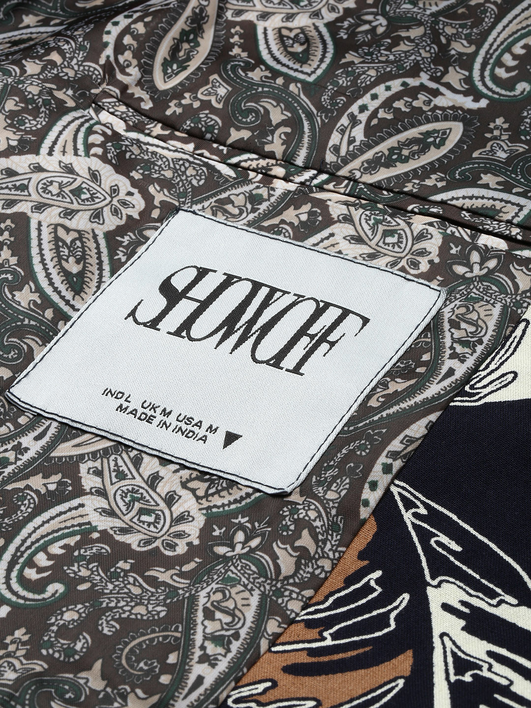SHOWOFF Men's Printed Mandarin Collar Slim Fit Bandhgala Navy Blue Blazer