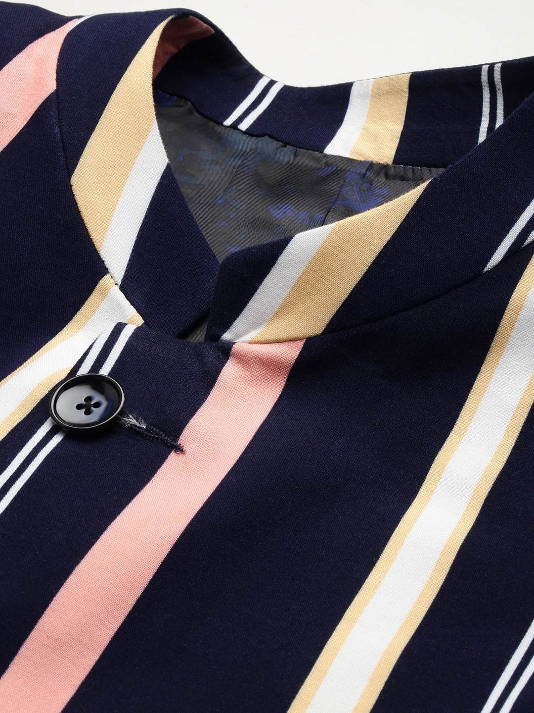 Showoff | SHOWOFF Men's Striped Mandarin Collar Slim Fit Bandhgala Navy Blue Blazer 6