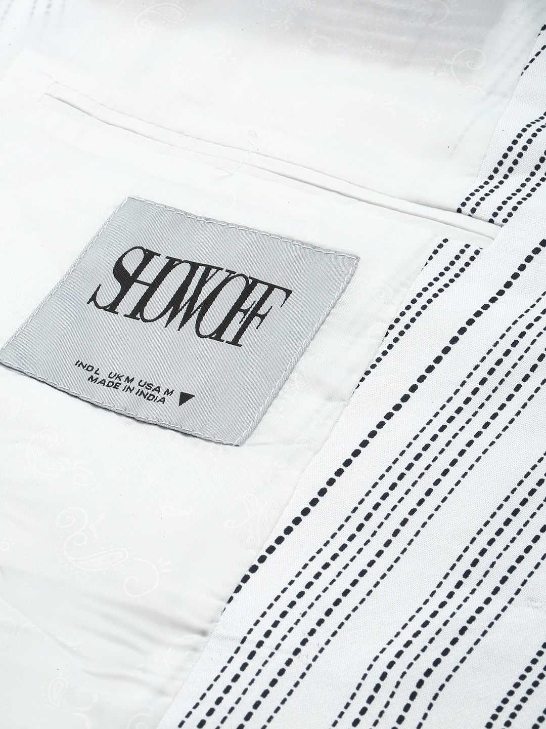 Showoff | SHOWOFF Men's Striped Mandarin Collar Slim Fit Bandhgala White Blazer 8