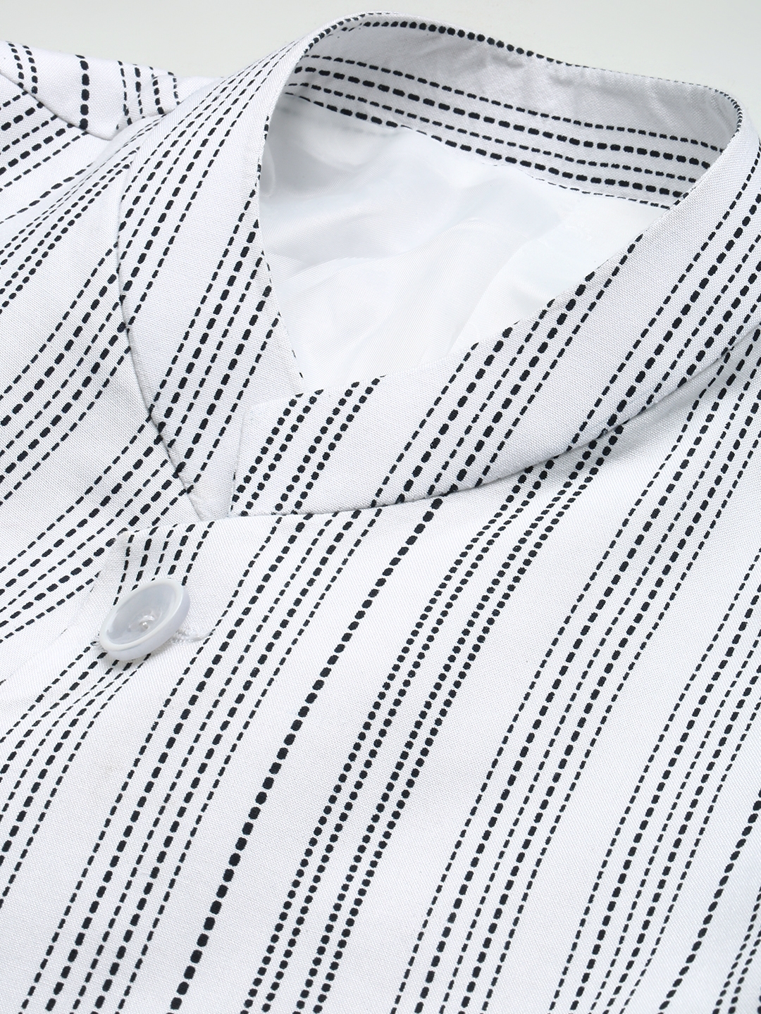 Showoff | SHOWOFF Men's Striped Mandarin Collar Slim Fit Bandhgala White Blazer 6
