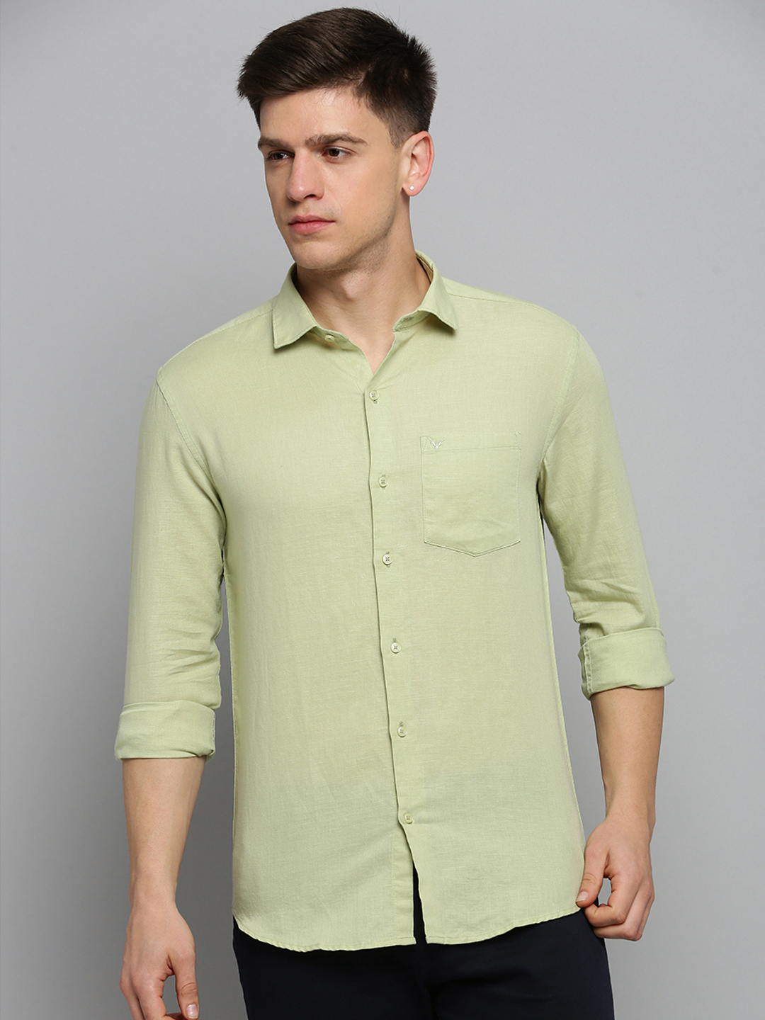 SHOWOFF Men's Spread Collar Solid Green Classic Shirt