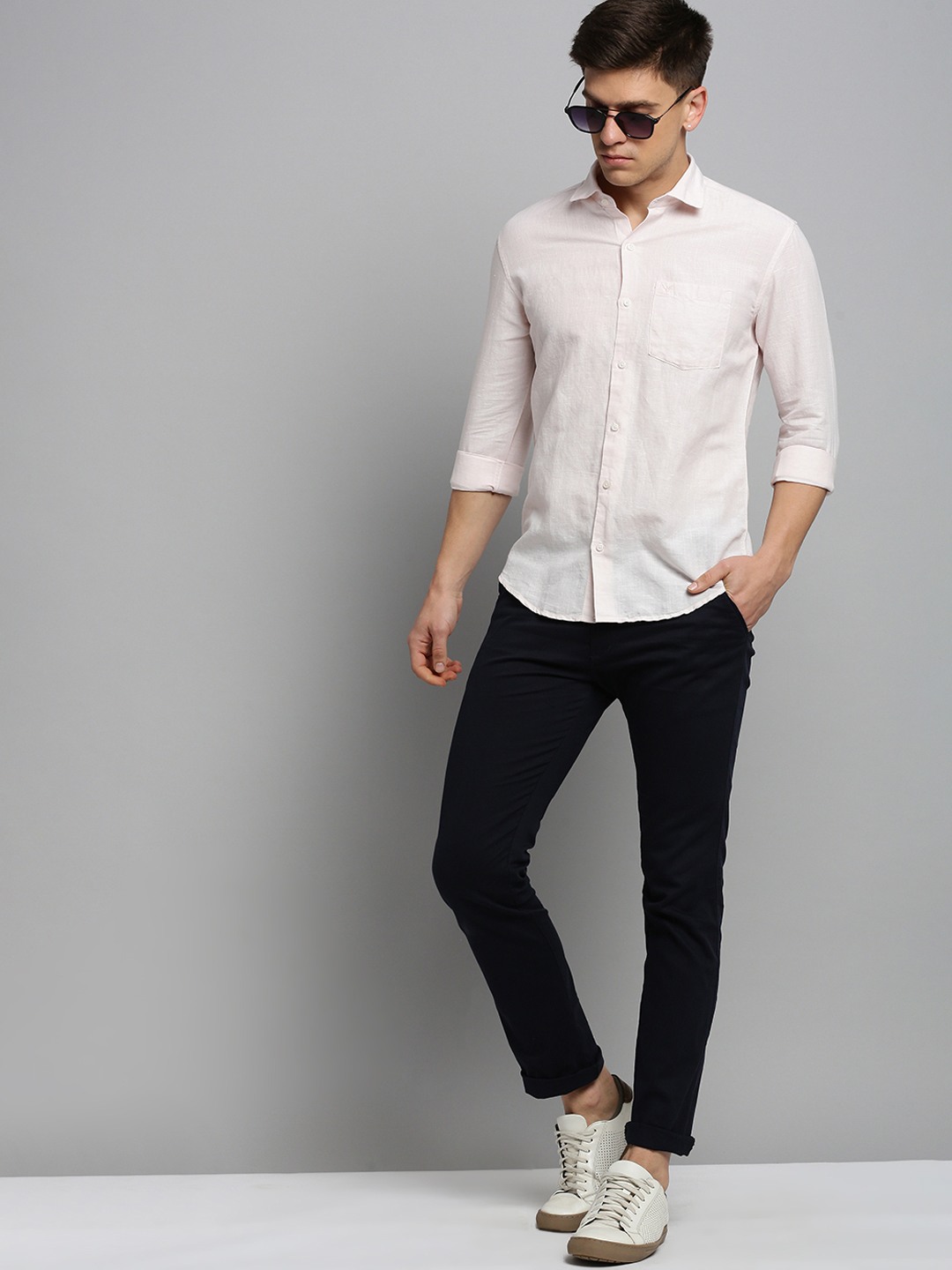 SHOWOFF Men's Spread Collar Solid Cream Classic Shirt