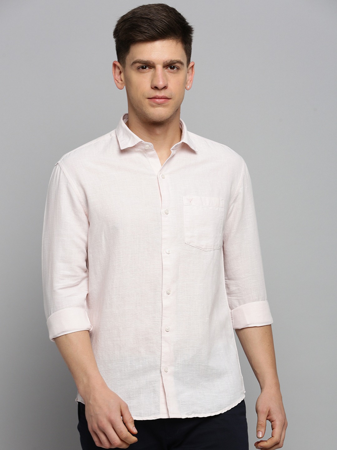 SHOWOFF Men's Spread Collar Solid Cream Classic Shirt
