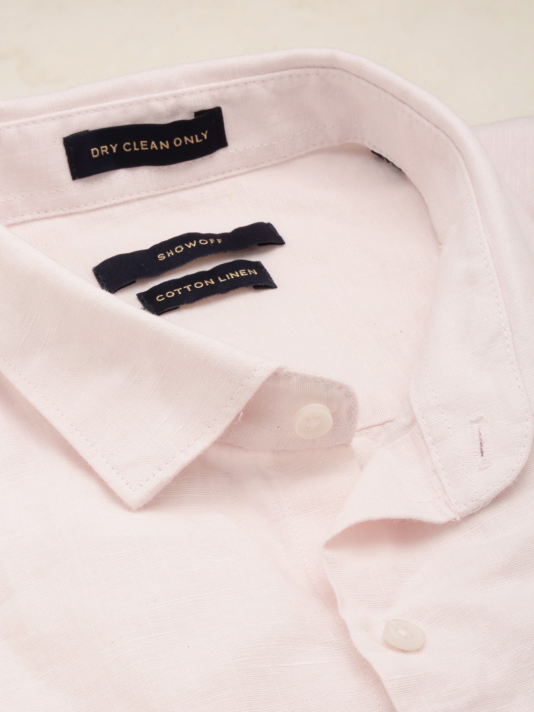 SHOWOFF Men's Spread Collar Solid Cream Classic Shirt