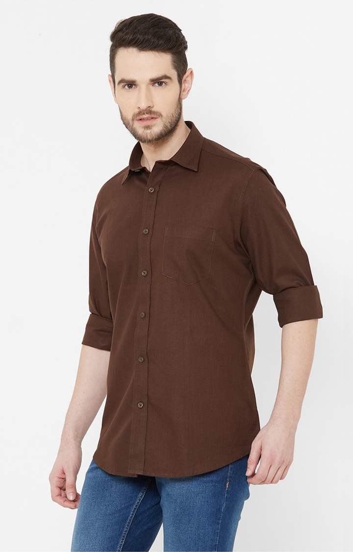 EVOQ | EVOQ Brown Cotton-Linen Full Sleeves Shirt for Men 3